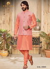 Peach Colour Outluk 29 Art Silk With Lucknowi Work Party Wear Kurta Pajama With Modi Jacket Mens Collection 29004